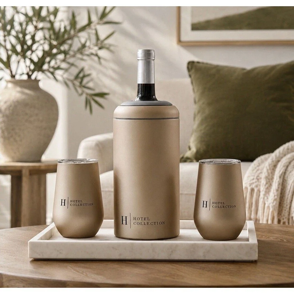 Hotel Collection Wine Chiller & 2 Tumbler Set Champagne NEW Gift Set $95.95 MSRP